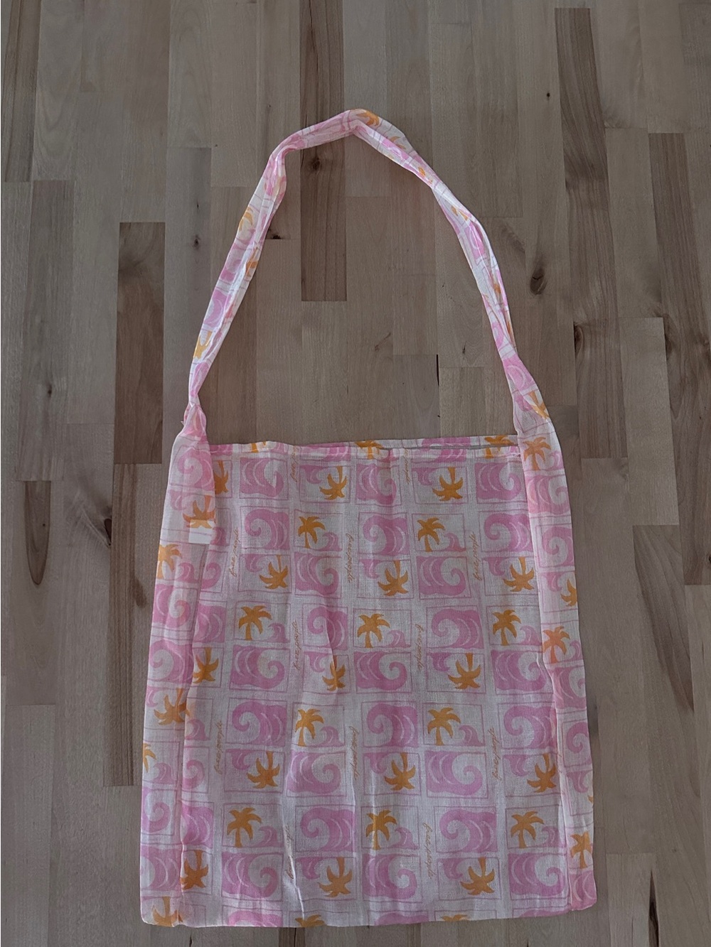 New Free People Summer Canvas Tote with orange palm tree & pink waves